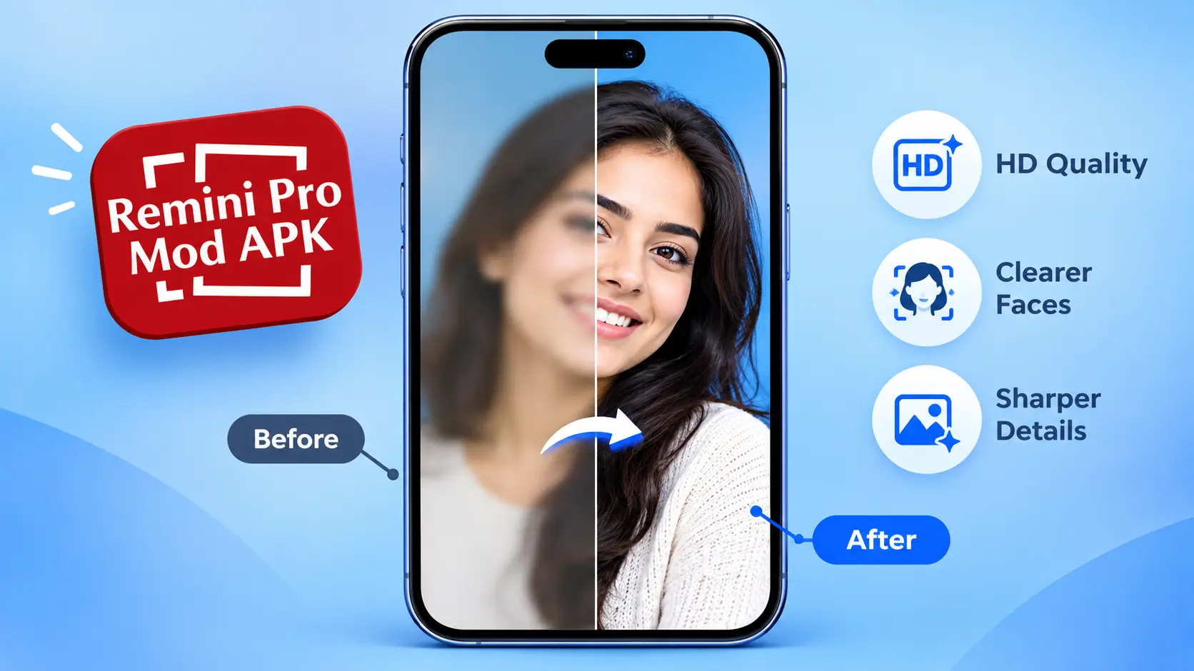 Remini Pro Mod APK before and after photo enhancement