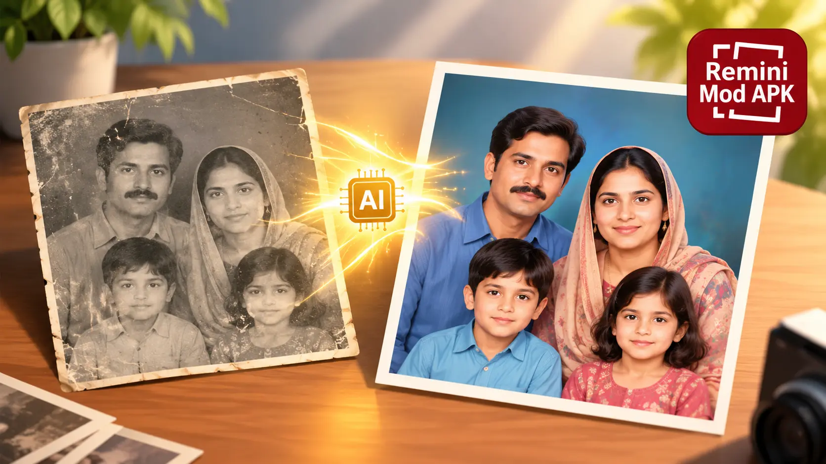 Remini AI restoring an old family photo